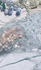 MESH DIAMOND CUT-OUT WAISTLESS SEQUIN SPLID DRESS IN LIGHT BLUE styleofcb