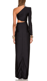 COPPER SPANDEX STITCHING SPLIT MAXI DRESS IN BLACK styleofcb