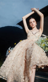 SEQUIN BUTTERFLY EMBELLISHED CRYSTAL MIDI DRESS styleofcb