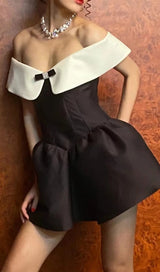 OFF SHOULDER MINI DRESS IN BLACK AND WHITE styleofcb
