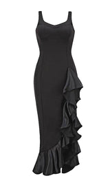 BANDAGE RUCHED MIDI DRESS IN BLACK Dresses styleofcb