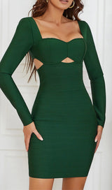 BANDAGE LONG SLEEVE MINI DRESS IN GREEN styleofcb