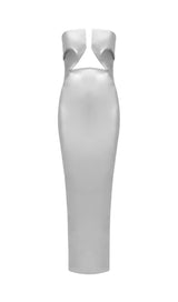 FAUX LEATHER STRAPLESS MAXI DRESS IN SILVER dresses styleofcb