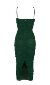 RUCHED MIDI DRESS IN GREEN styleofcb