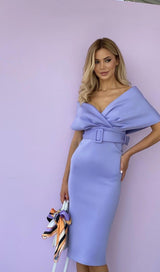 OFF SHOULDER V NECK BODYCON MIDI DRESS IN PURPLE Dresses styleofcb