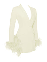 Madeline Pearl White Feather Trim Blazer Dress styleofcb