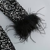 SEQUIN FEATHER LONG SLEEVES MIDI DRESS styleofcb