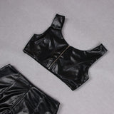 CRYSTAL EMBELLISHMENTS LEATHER TWO PIECE SUIT IN BLACK styleofcb