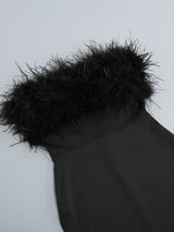 BLACK STRAPLESS FEATHER BODYCON MINI DRESS styleofcb