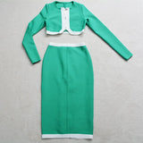 BANDAGE TWO-PIECE PATCHWORK MAXI DRESS IN GREEN styleofcb