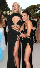 IRREGULAR LACE-UP SLIT DRESS IN BLACK styleofcb