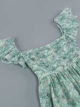 FLORAL COLD SLEEVE MIDI DRESS IN GREEN DRESS STYLE OF CB