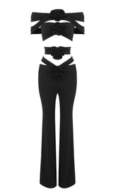 3D FLOWER-EMBELLISHED JUMPSUIT IN BLACK styleofcb