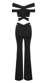 3D FLOWER-EMBELLISHED JUMPSUIT IN BLACK styleofcb