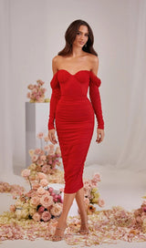 STRAPLESS STRAPLESS LACE MIDI DRESS IN RED DREESES styleofcb