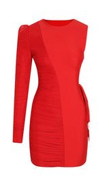 ONE SHOULDER RUCHED MINI DRESS IN RED styleofcb