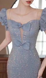 SEQUIN PUFF SLEEVE MAXI DRESS IN BLUE Dresses styleofcb