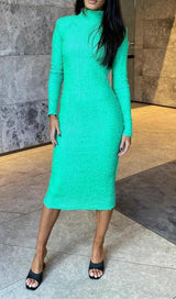 LONG SLEEVES BODYCON MIDI DRESS IN GREEN styleofcb