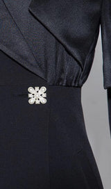 DIAMOND-BUTTON BOW LATERN SLEEVE IRREGULAR SUIT DRESS IN BLACK styleofcb