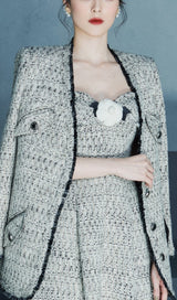 FLOWER EMBELLISHED MIDI DRESS IN GRAY DRESS STYLE OF CB