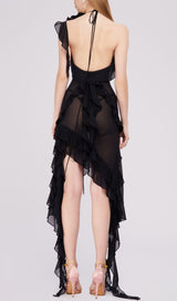 PLUNGING NECKLINE RUFFLE DRESS IN BLACK styleofcb