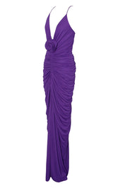 FLOWER-EMBELLISHED PLUNGE MAXI DRESS IN AMETHYST DRESS STYLE OF CB