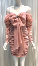 PINK BOWKNOT LONG SLEEVE MINI DRESS Dresses styleofcb