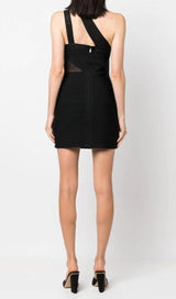 BANDAGE MESH PATCHWORK MINI WRAP DRESS IN BLACK styleofcb