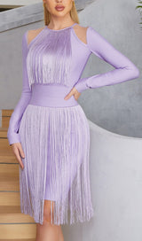 HOLLOWED-OUT SHOULDER FRINGED DRESS IN PURPLE styleofcb