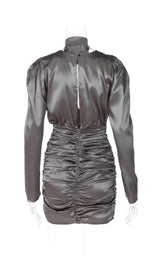 SEXY SLIM DEEP V LONG SLEEVES SILK SIMILAR MINI DRESS styleofcb