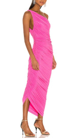 PLEATED SLEEVELESS ONE-SHOULDER DRESS IN PINK styleofcb