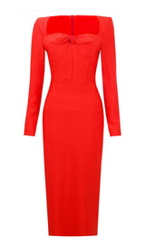 BANDAGE LONG SLEEVE MIDI DRESS IN RED Dresses styleofcb