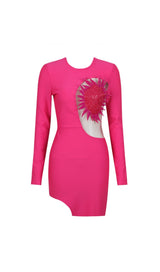 FLOWER LONG SLEEVE MINI BANDAGE DRESS IN RED styleofcb