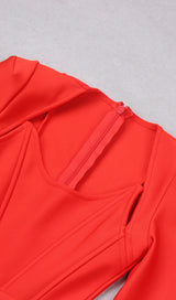 SQUARE SHOULDER CORSET MIDI DRESS IN RED styleofcb