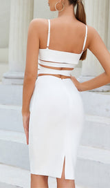 BANDAGE STRAPPY WAIST-TIGHTENING MIDI DRESS IN WHITE styleofcb