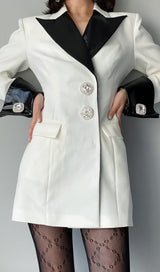 DIAMOND BUTTON LEATHER PATCHWORK BLAZER styleofcb