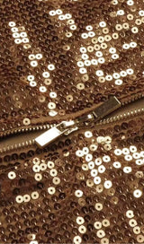 SEQUINED PLUSH SLIM FIT DRESS IN BROWN styleofcb