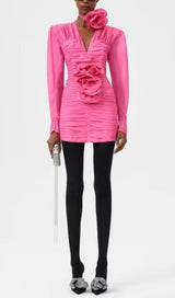 V NECK PINK RUCHED MINI DRESS Dresses styleofcb
