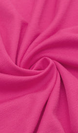 PLEATED OFF SHOULDER HIGH SPLIT DRESS IN BRIGHT PINK styleofcb