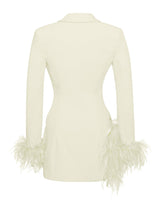 Madeline Pearl White Feather Trim Blazer Dress styleofcb