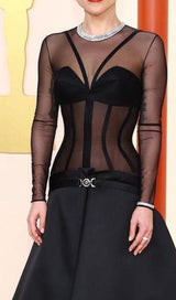 CORSET MESH MIDI DRESS IN BLACK DRESS STYLE OF CB