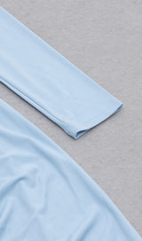 SKY BLUE HANGING NECK OFF-THE-SHOULDER WAIST HOLLOW HIGH SLIT STRETCH MIDI DRESS styleofcb