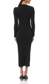 LONG SLEEVES CUT OUT MIDI DRESS IN BLACK styleofcb