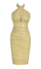 HALTER SEQUIN MIDI DRESS IN GOLD Dresses styleofcb