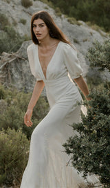 DEEP V HIGH SPLIT MAXI DRESS IN WHITE styleofcb