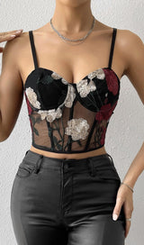 EMBROIDERED FLOWERS CORSET TOP IN BLACK styleofcb