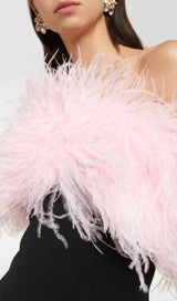 BANDAGE FEATHER CRYSTAL MINI DRESS IN BLACK styleofcb