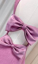 BOW-EMBELLISHED RHINESTONE MINI DRESS IN PINK DRESS STYLE OF CB
