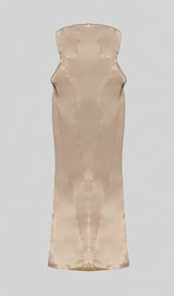 SATIN STRAPLESS MERMAID MAXI DRESS IN BEIGE STYLE OF CB