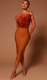 SLEEVELESS BACKLESS FEATHER-DECORATED SLIM MIDI DRESS styleofcb